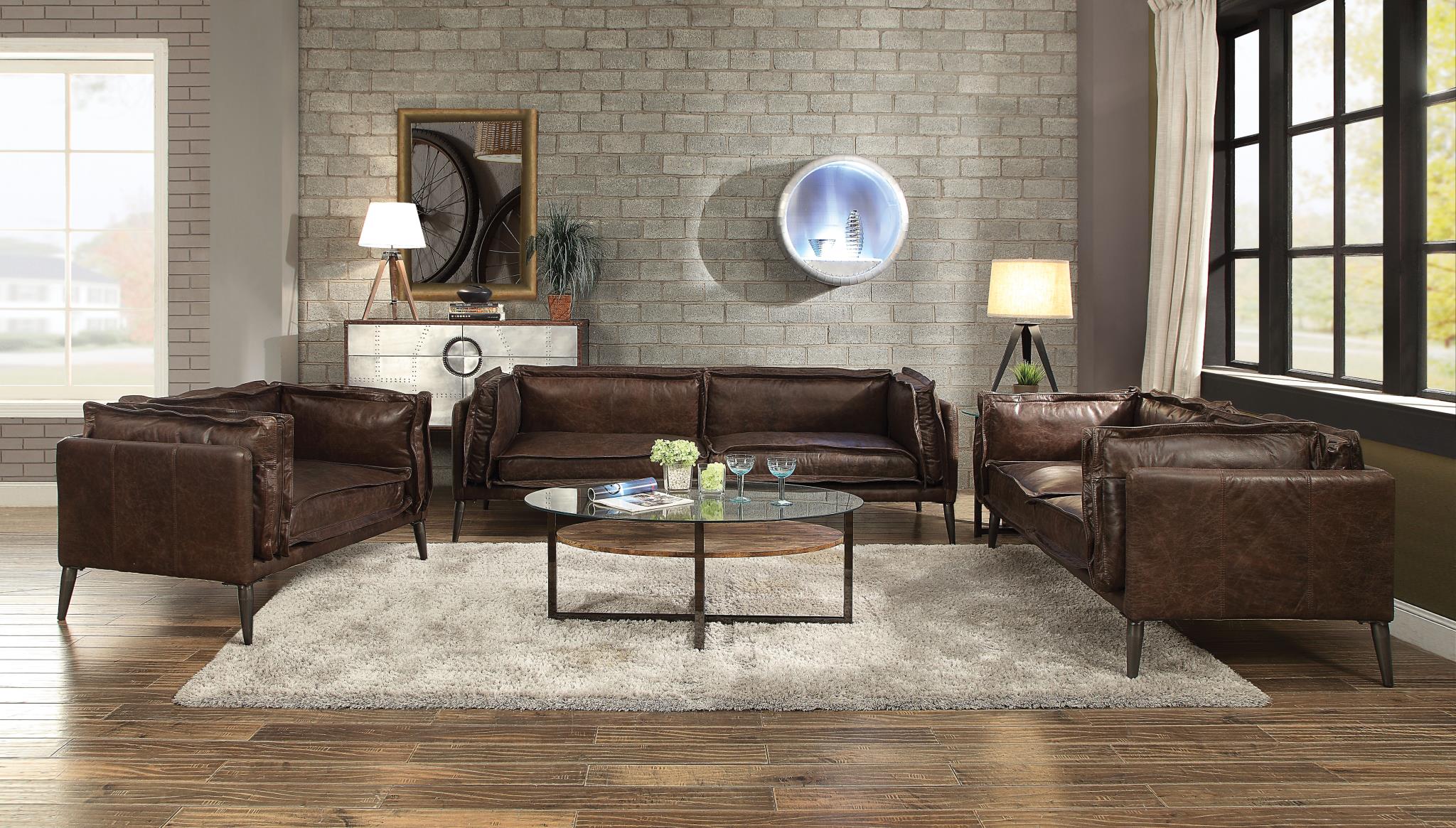 Porchester Modern Distressed Top Grain Leather Sofa